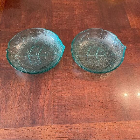 5.5" Arcoroc Teal Aspen Leaf Small Side Dessert Plate Dish Berry Bowls - Picture 1 of 9